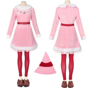 Women Girls Elf Costume Cute Christmas Pink Suit Holiday Family Party Dress BEcostume