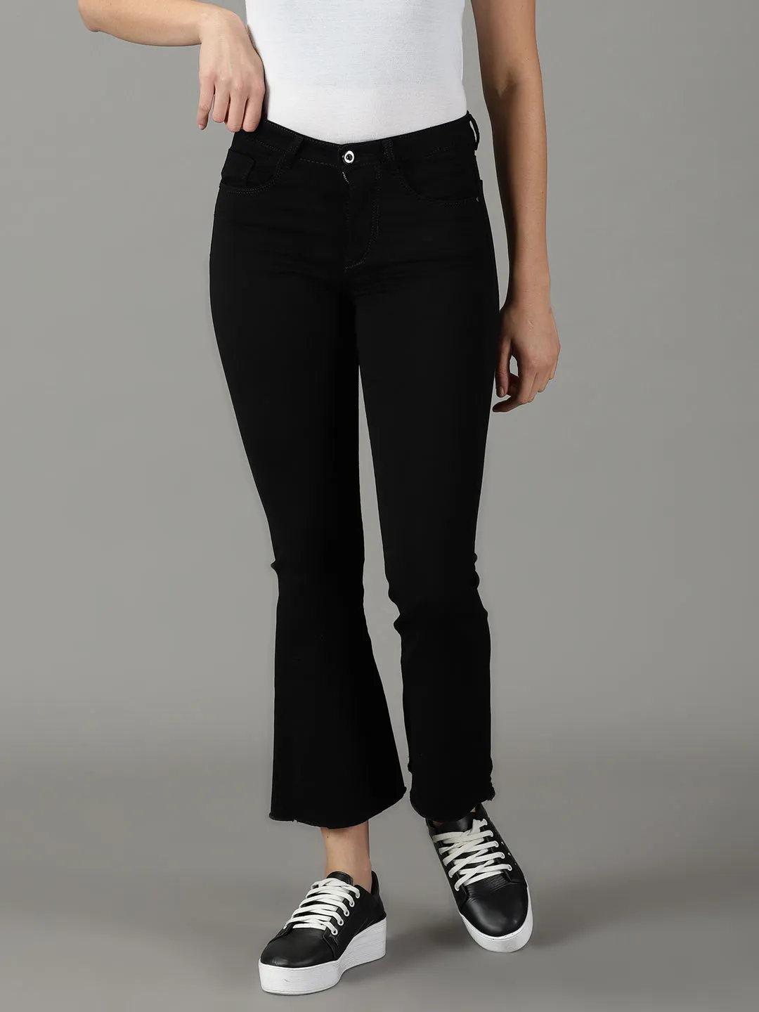 Women's Black Solid Bootcut Denim Jeans