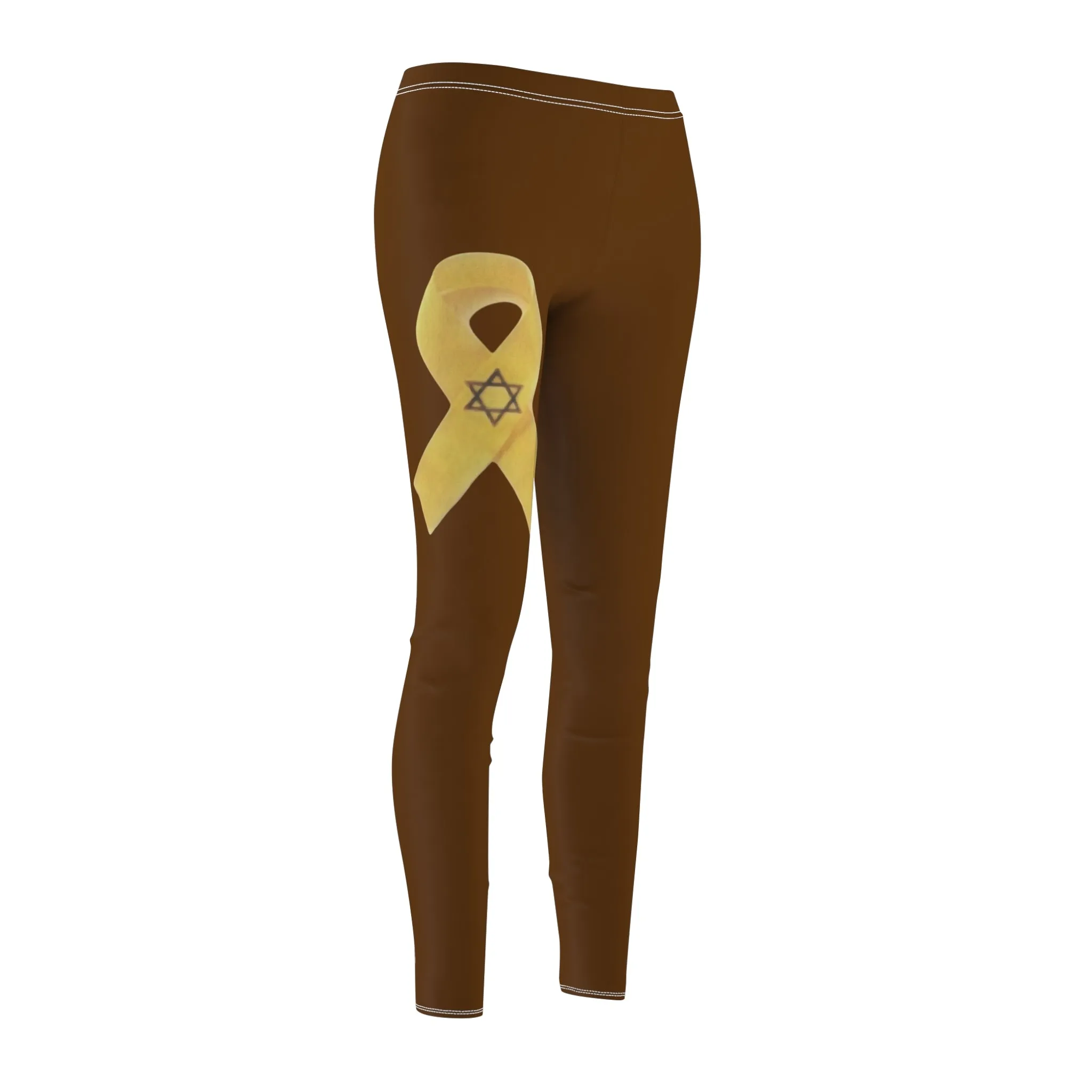 Women's Cut & Sew Casual Leggings, Brown - Yellow Ribbon 'Bring Them Home Now' Art, by Chaia Malana