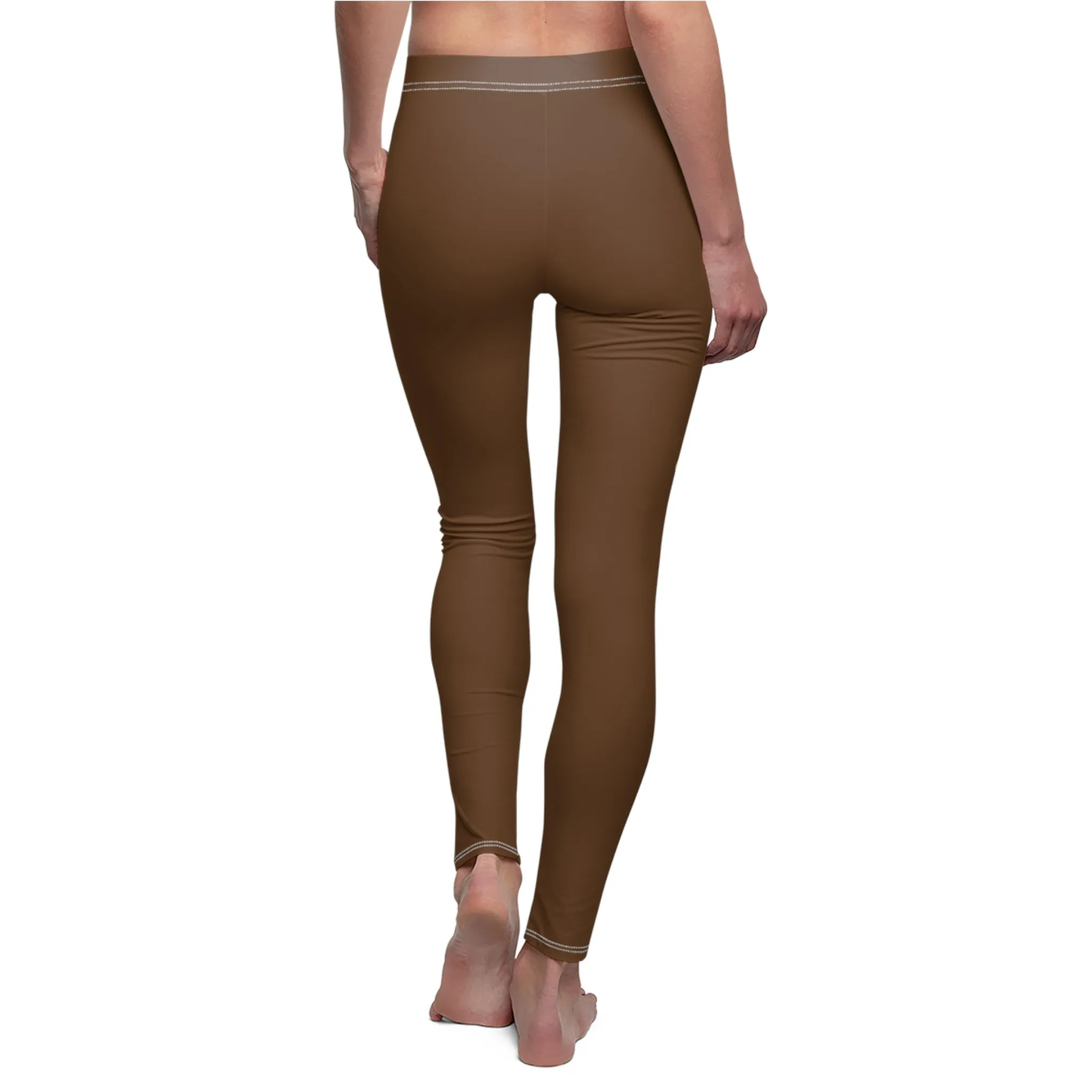 Women's Cut & Sew Casual Leggings, Brown - Yellow Ribbon 'Bring Them Home Now' Art, by Chaia Malana