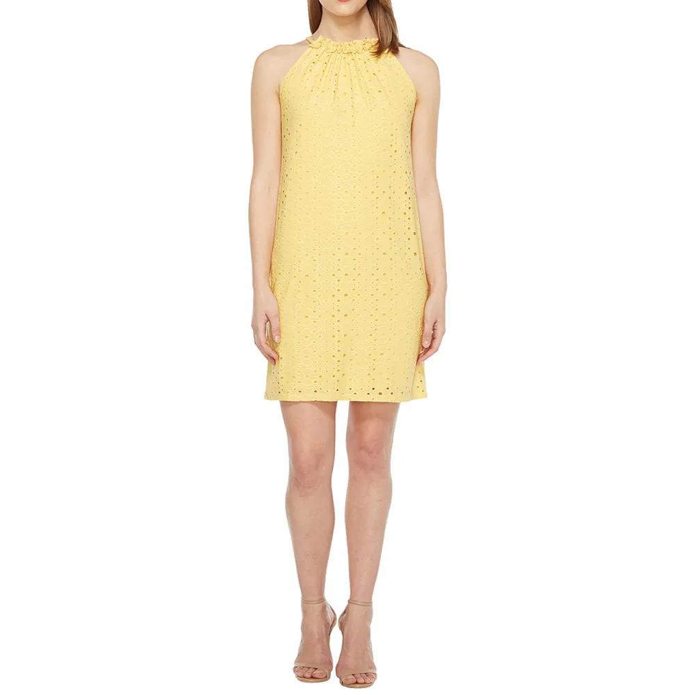 Women's Embroidered Jersey Ruffle Halter Dress,Yellow