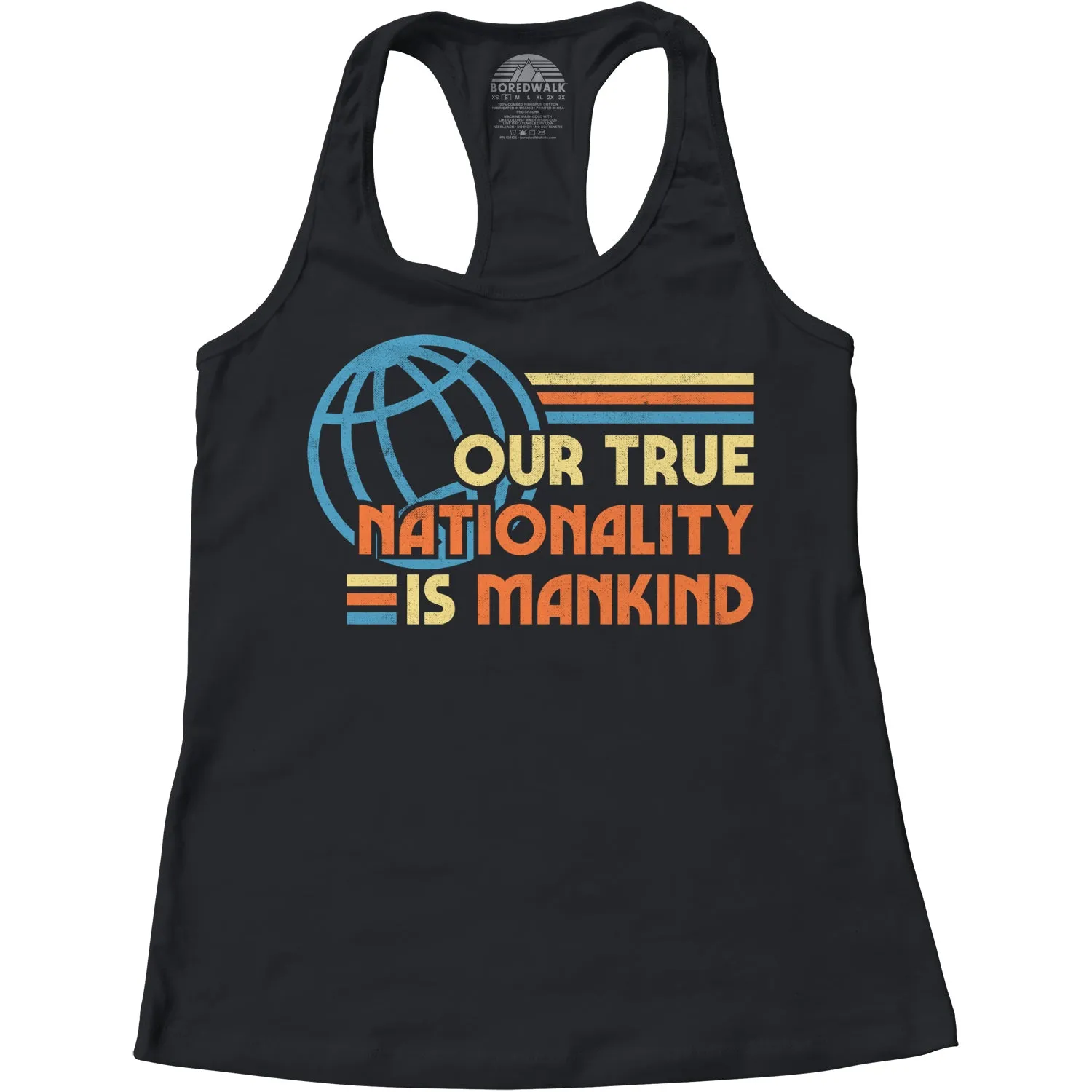 Women's Our True Nationality is Mankind Racerback Tank Top