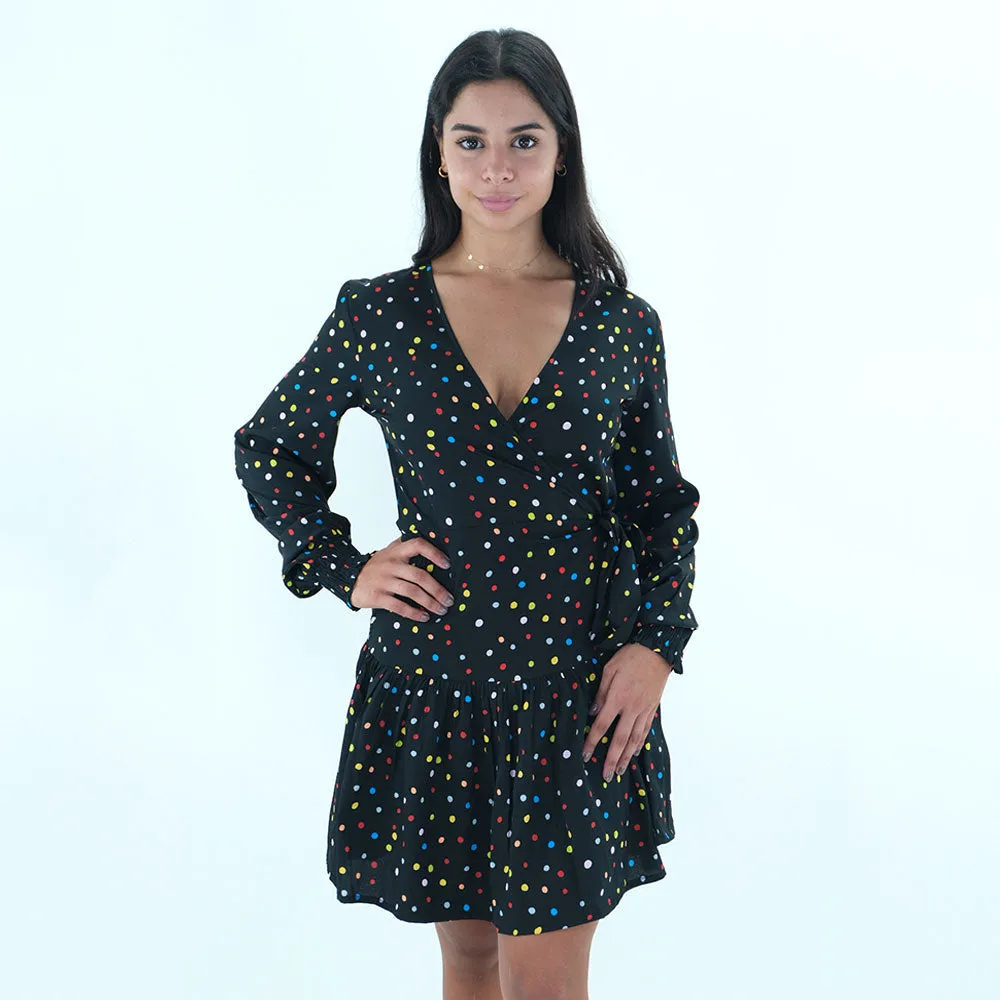 Women's Polka Dots Dress,Black