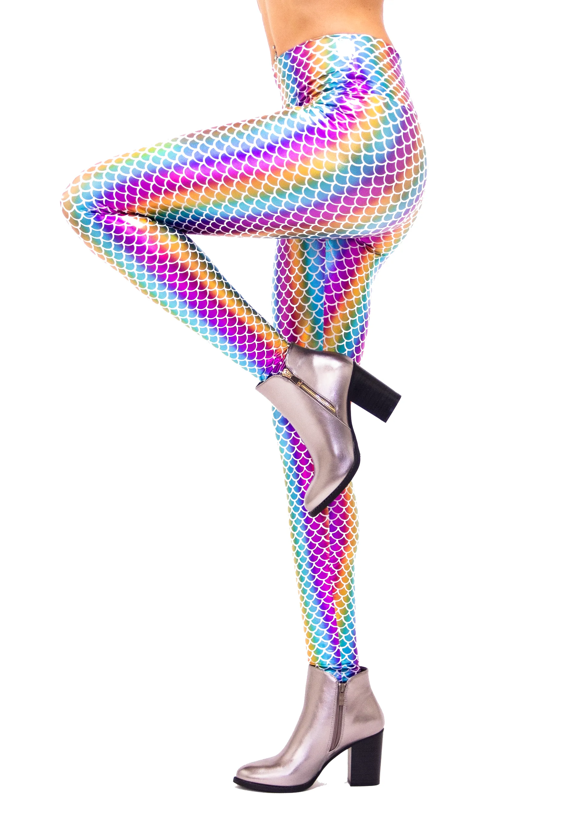 Women's Rainbow Mermaid Leggings: Holographic - Rainbow Rush Dance