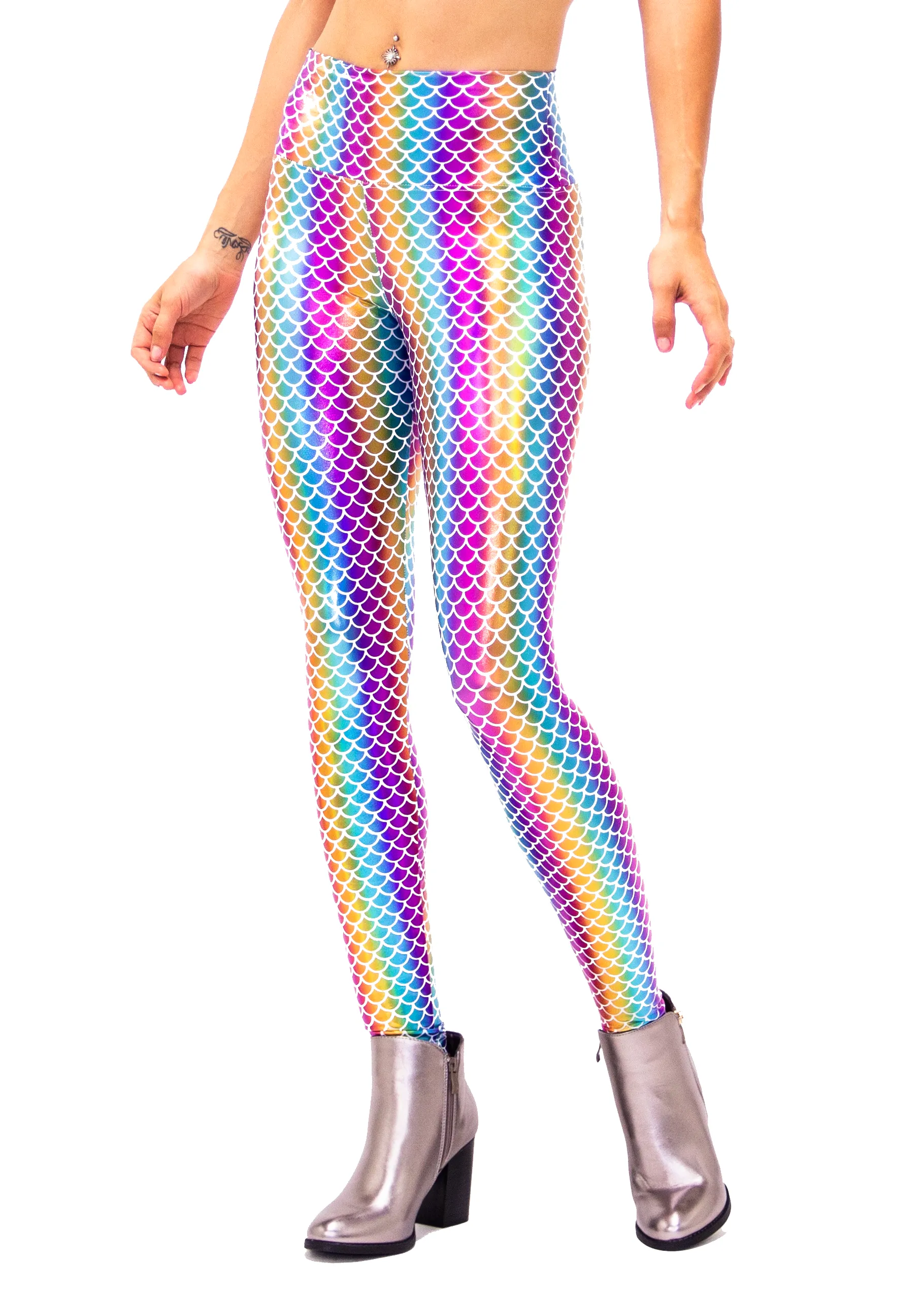 Women's Rainbow Mermaid Leggings: Holographic - Rainbow Rush Dance