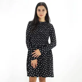 Women's Smoked Polka Dots Dress,Black