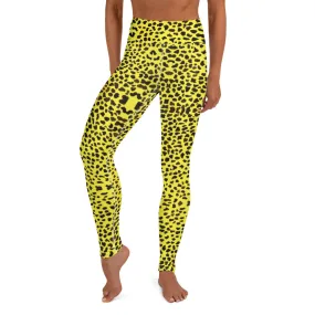 Yellow Cheetah Print Yoga Leggings, Premium Quality Animal Print Women's Long Tights-Made in USA/EU