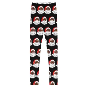 Youth Leggings African American Santa Black