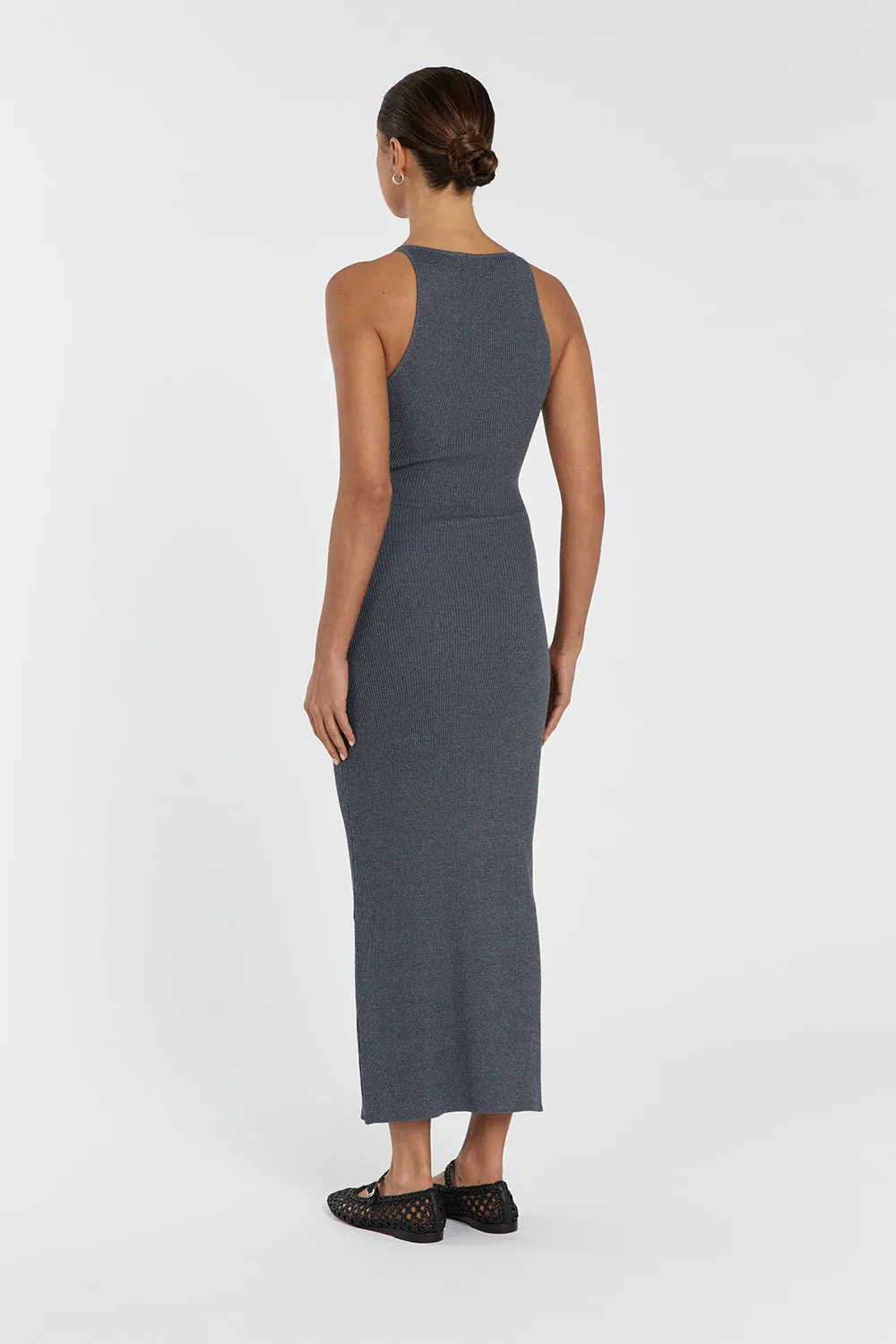 ZION DARK GREY MARLE KNIT MIDI DRESS