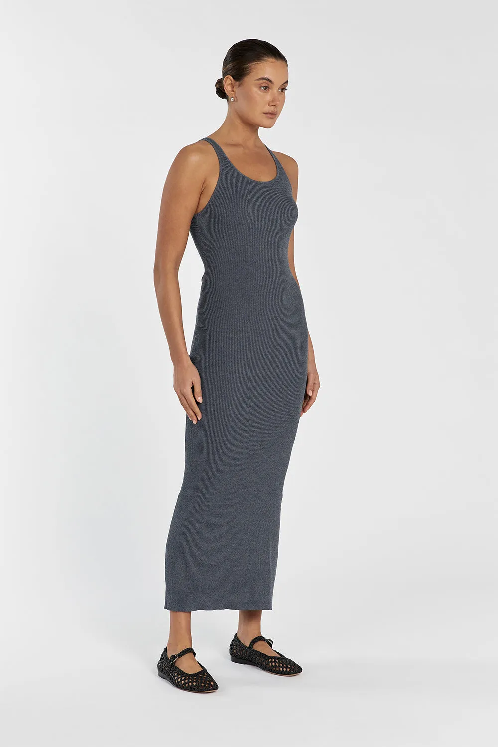 ZION DARK GREY MARLE KNIT MIDI DRESS